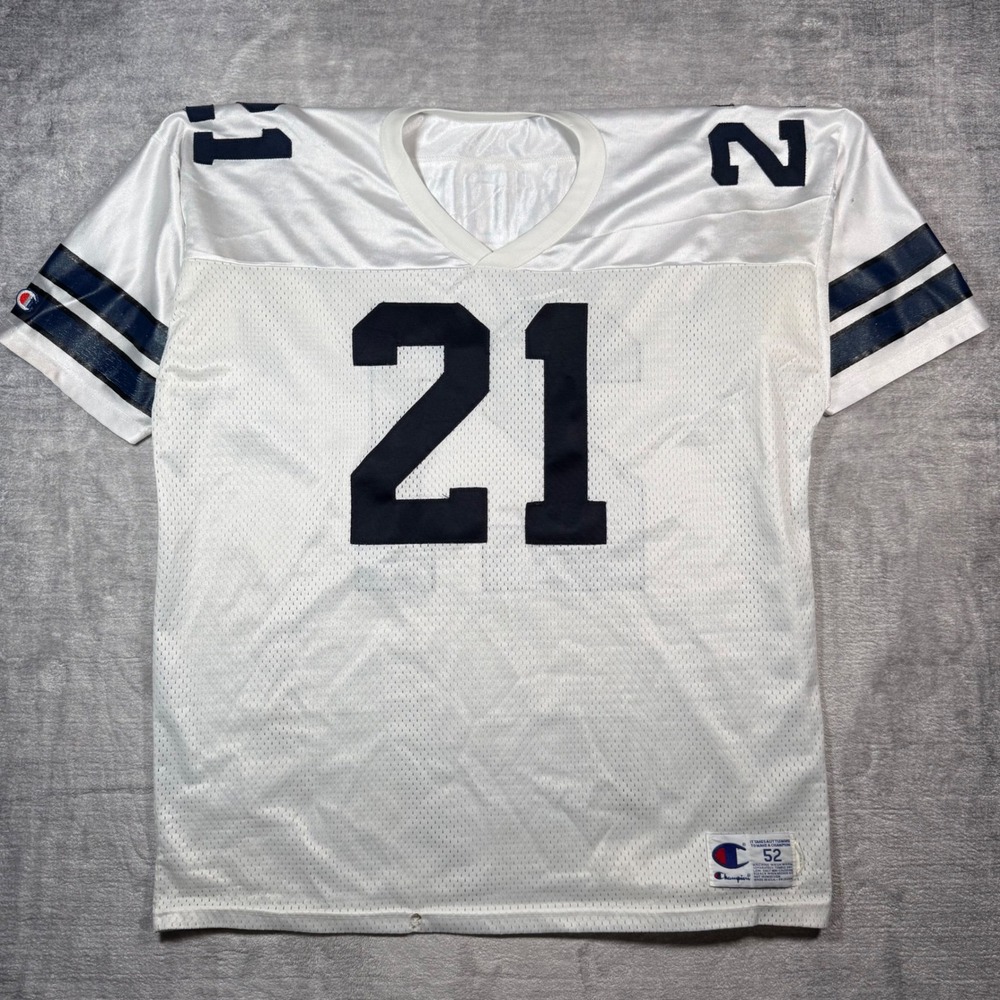 Dallas Cowboys Jersey Mens 52 White Deion Sanders #21 Vintage 90s Champion NFL